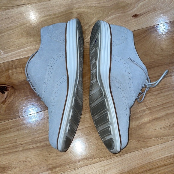 Cole Haan Vapor Gray Suede Grand Wingtip II Lace Up Loafers Sz 7 waterproof - Picture 4 of 9